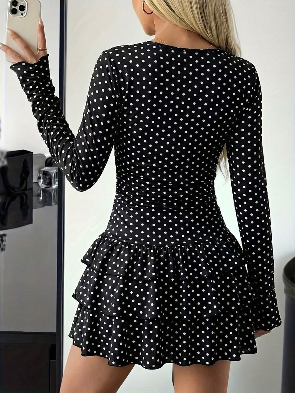 Long Sleeve Ruffled Hem Mini Dress - Picture 3 of 14